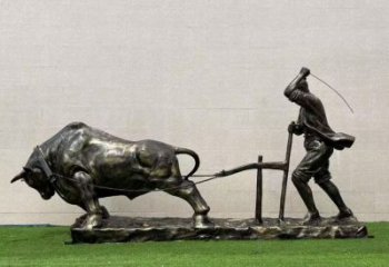 大型農(nóng)耕牛雕塑加工 商業(yè)街廣場(chǎng)雕塑 古銅色雕塑擺件