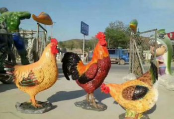 商業(yè)街玻璃鋼公雞雕塑廠家 售樓處學校雕塑 家禽擺件