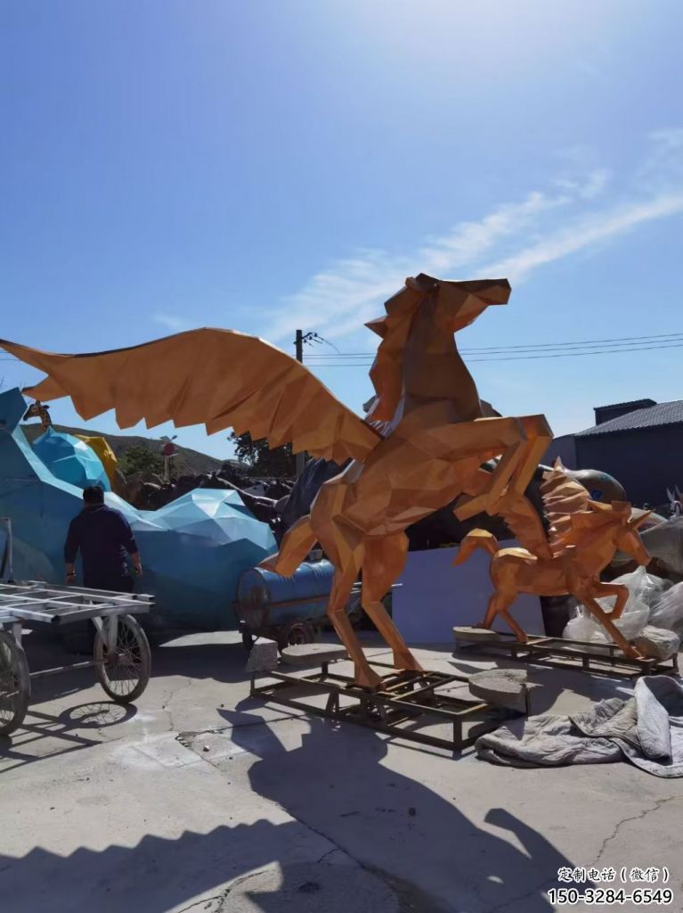 田間玻璃鋼飛馬雕塑 彩繪仿真雕塑 園林擺件