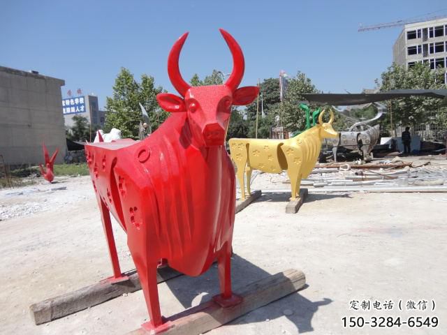 不銹鋼水牛雕塑，田間景觀小品，抽象幾何原理 (3)