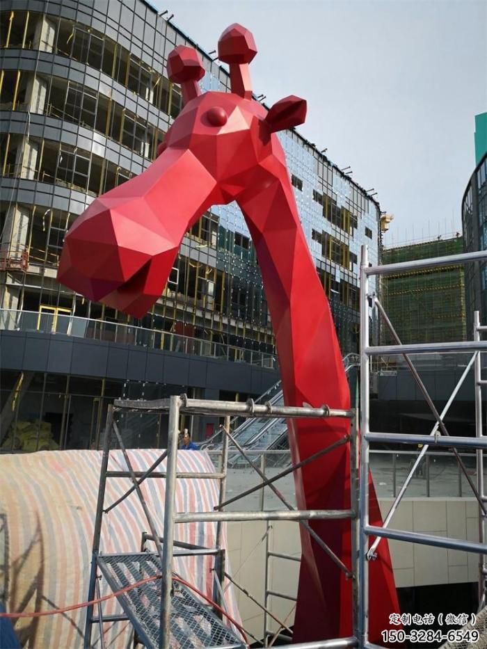 不銹鋼長頸鹿雕塑，異形幾何動物，售樓處小區擺件 (1)