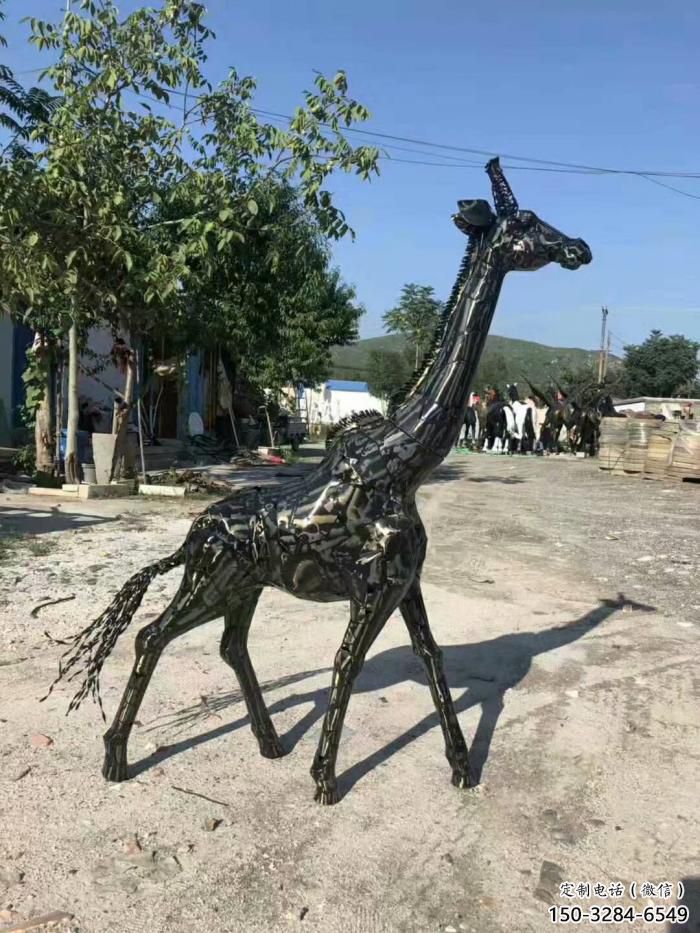 不銹鋼長(zhǎng)頸鹿雕塑，異形幾何動(dòng)物，售樓處小區(qū)擺件 (2)