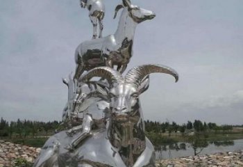 鏡面山羊雕塑，不銹鋼公園動物，仿真擺件