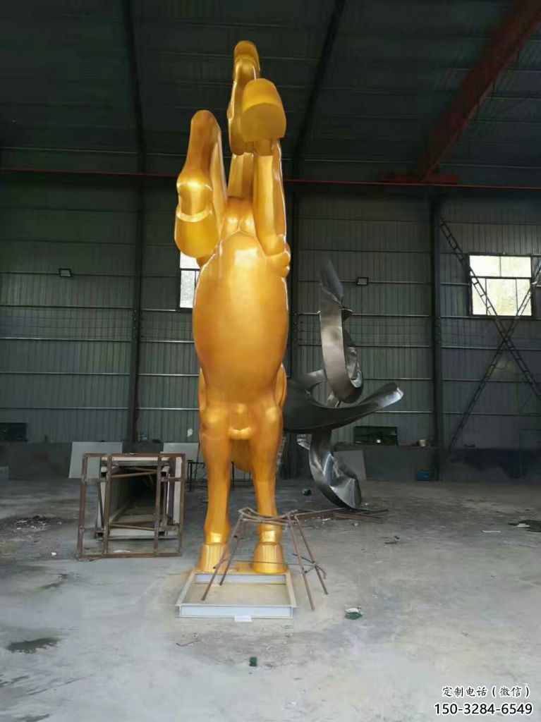 公園奔馬雕塑，城市街頭擺件，不銹鋼動(dòng)物小品