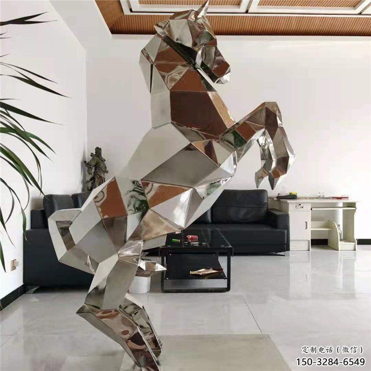 鏡面奔馬雕塑，城市動(dòng)物擺件，大型廣場(chǎng)小品