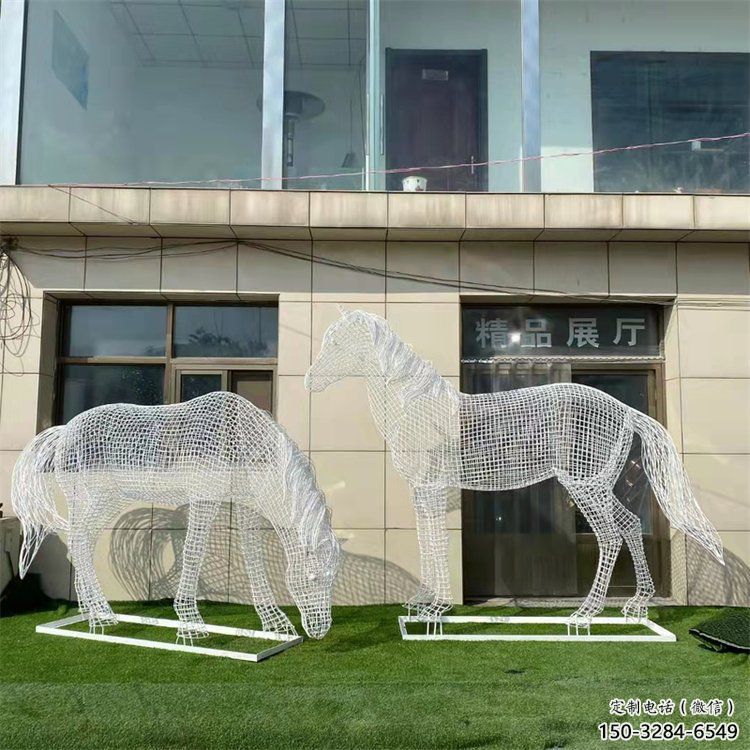 鏤空不銹鋼奔馬雕塑，城市動物擺件，大型廣場小品