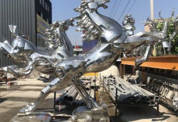 抽象不銹鋼奔馬雕塑，城市動物擺件，廣場雕塑