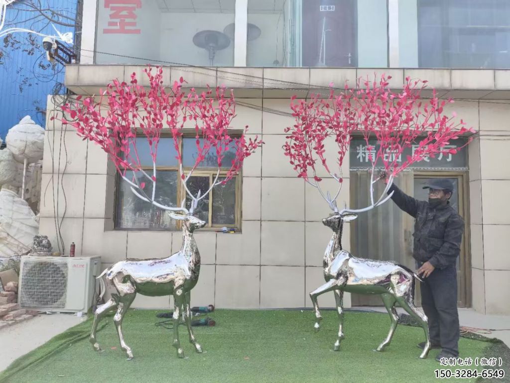 不銹鋼鏤空麋鹿雕塑 廣場(chǎng)近代雕塑 門口小品
