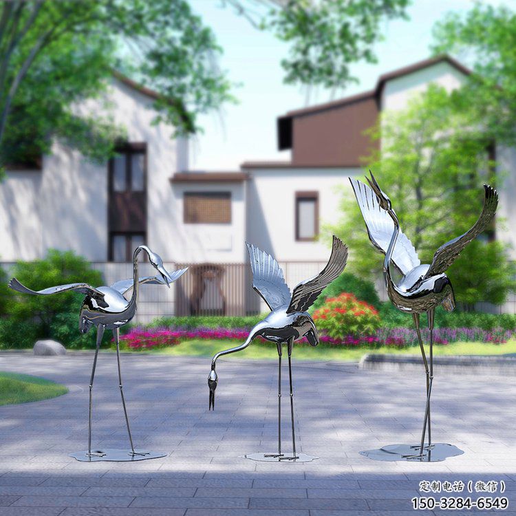 抽象白鶴雕塑 店門口彩繪雕塑 步行街擺件