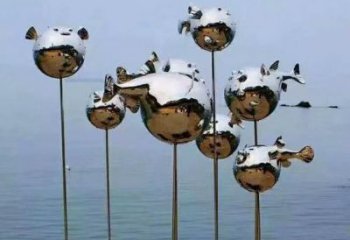 步行街魚形雕塑，鑄銅農耕雕塑，鏤空方式