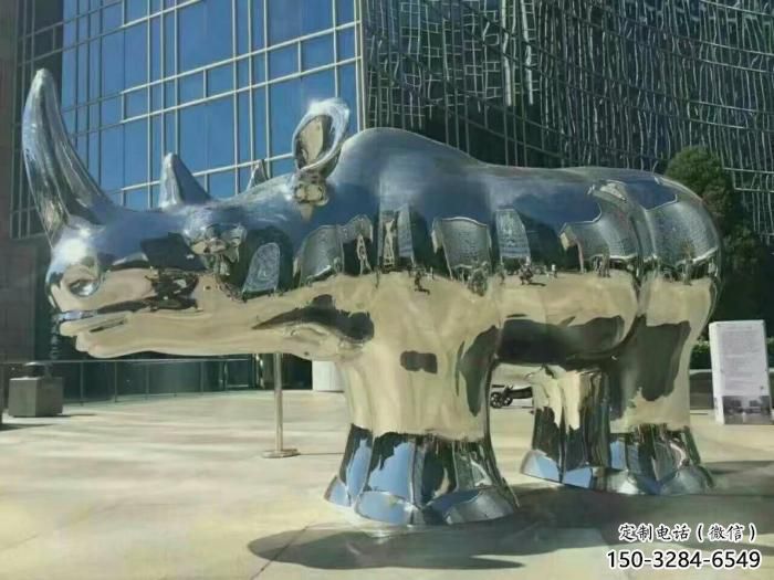 小區犀牛雕塑，拉絲海洋雕塑，抽象效果