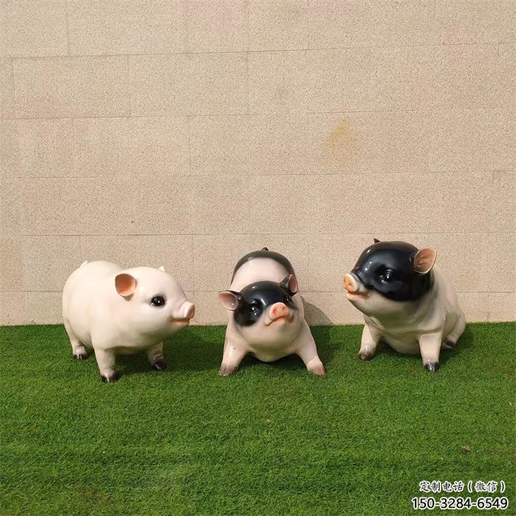 街道野豬雕塑，鑄銅農耕雕塑，古銅效果