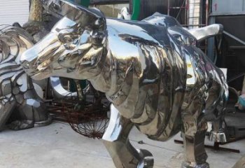 步行街犀牛雕塑，鑄銅農耕雕塑，鏤空方式