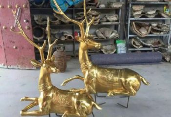 仿古馴鹿雕塑，鍍銅海洋雕塑，鍍銅工藝