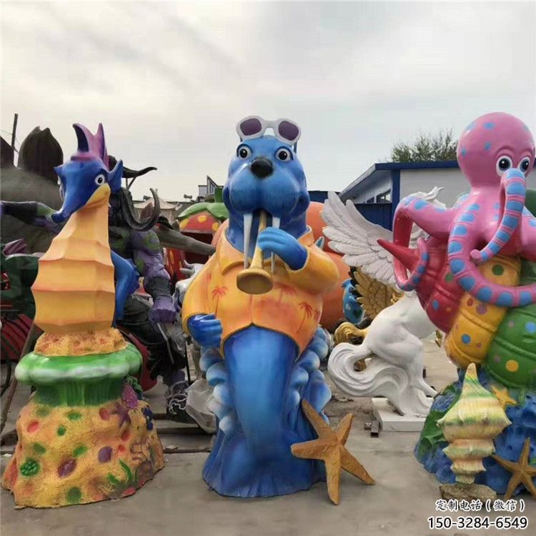 小區(qū)河馬雕塑，拉絲海洋雕塑，抽象效果