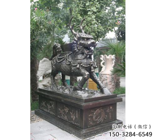 城市麒麟雕塑，網格體育雕塑，古銅效果