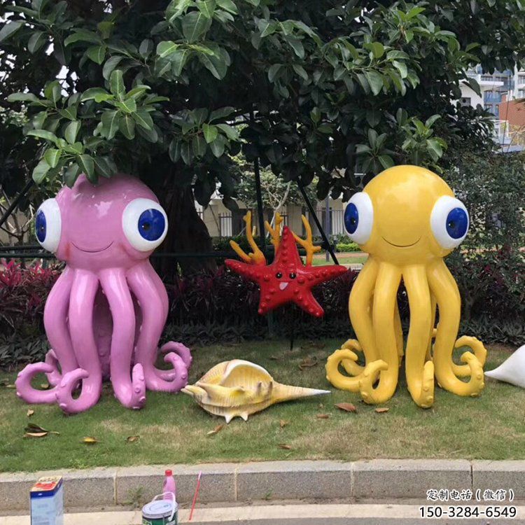 小區烏賊雕塑，拉絲海洋雕塑，抽象效果