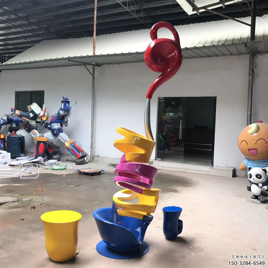 酒店茶壺雕塑，鍍金歐式雕塑，仿古擺件