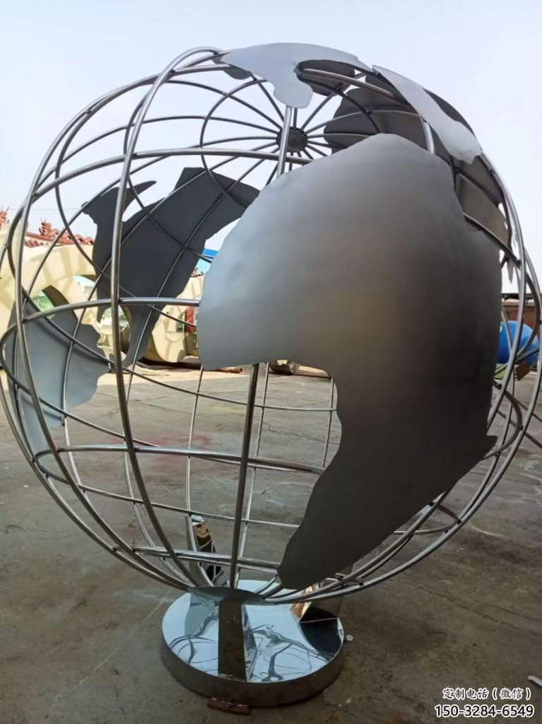 庭院地球儀雕塑，鍍金歐式雕塑，網格形式