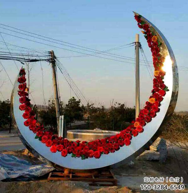 售樓部月亮雕塑，噴砂發光雕塑，烤漆題材