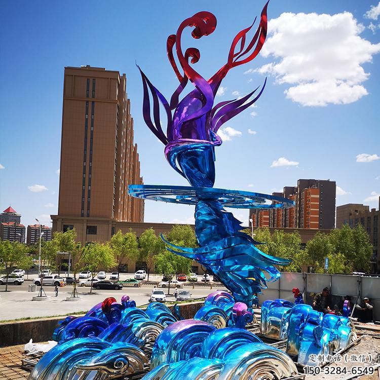 廣場海浪雕塑，抽象水景雕塑，抽象效果