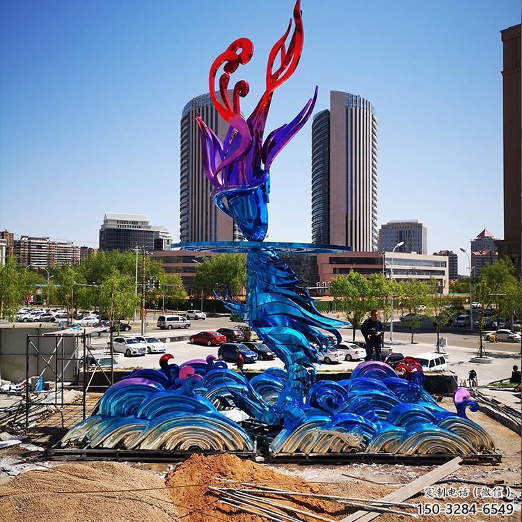 街道海浪雕塑，鍛造景觀雕塑，古銅效果