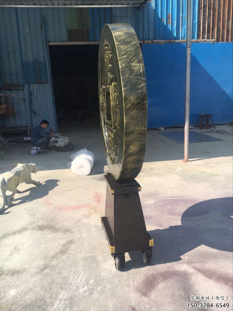 城市銅錢雕塑，仿古標(biāo)識雕塑，古銅效果