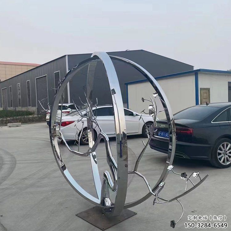 城市圓環(huán)雕塑，網格景觀雕塑，拋光效果