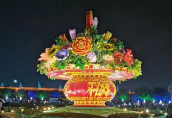 街道花籃雕塑，鍛造景觀雕塑，古銅效果