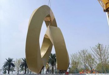 室內(nèi)圓環(huán)雕塑，拉絲景觀雕塑，抽象效果
