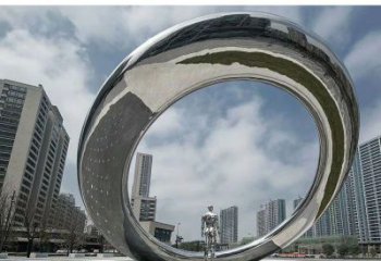 園林圓環雕塑，噴漆景觀雕塑，網格形式