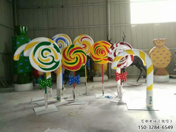 噴漆棒棒糖雕塑 中式村口小品 草地雕塑