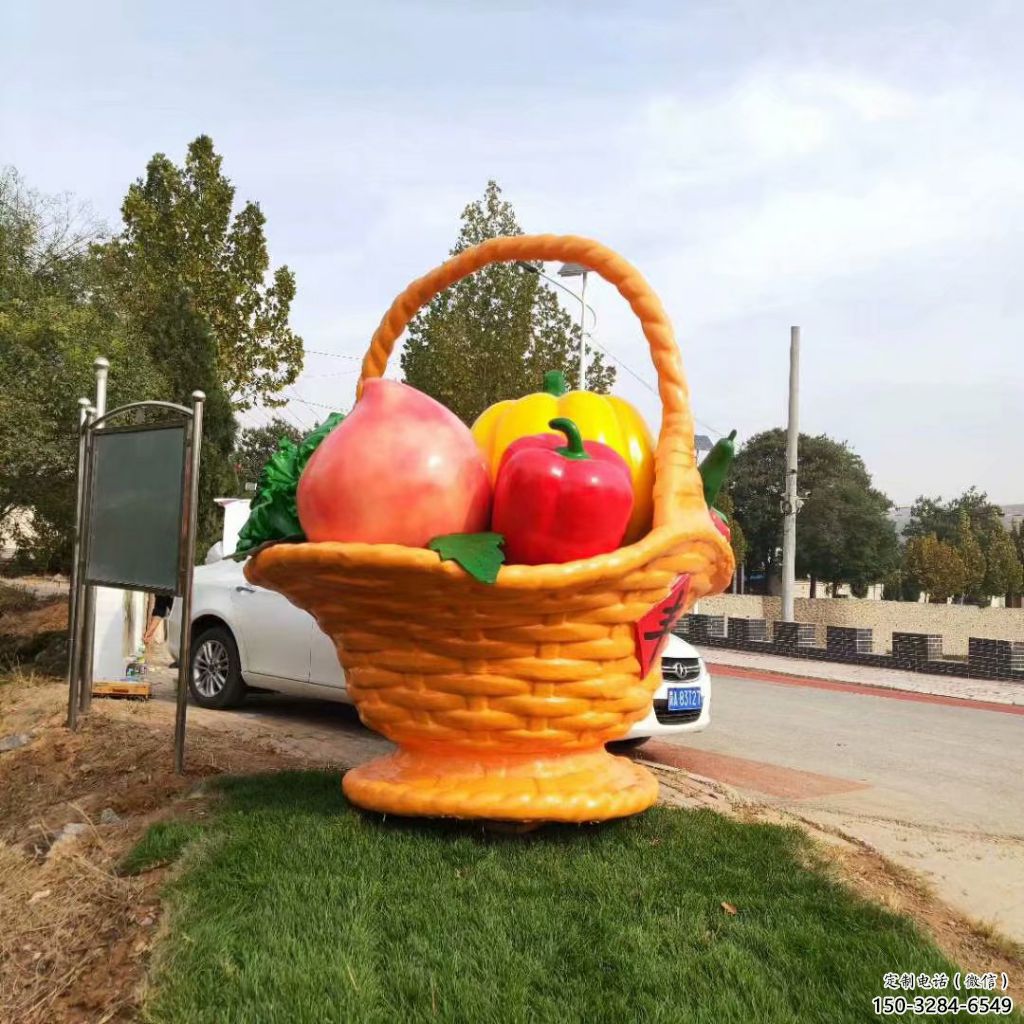 街頭果籃雕塑 大型別墅區擺件 鋼管雕塑