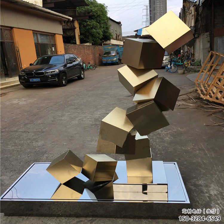 拉絲魔方雕塑 鏤空創(chuàng)意擺件 別墅區(qū)雕塑