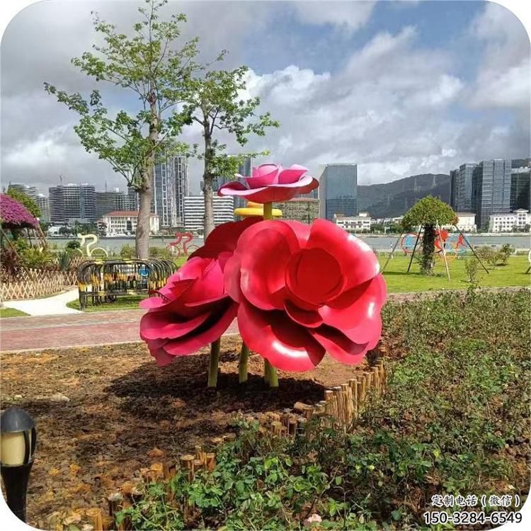 大門口玫瑰雕塑 發光公園花朵雕塑 仿真雕塑