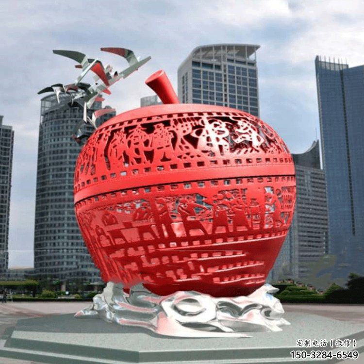 彩繪蘋果雕塑 仿真雕塑 步行街擺件