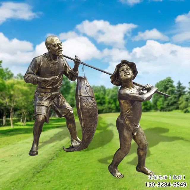 創(chuàng)意漁民雕塑 鑄銅民俗雕塑 公園捕魚雕塑