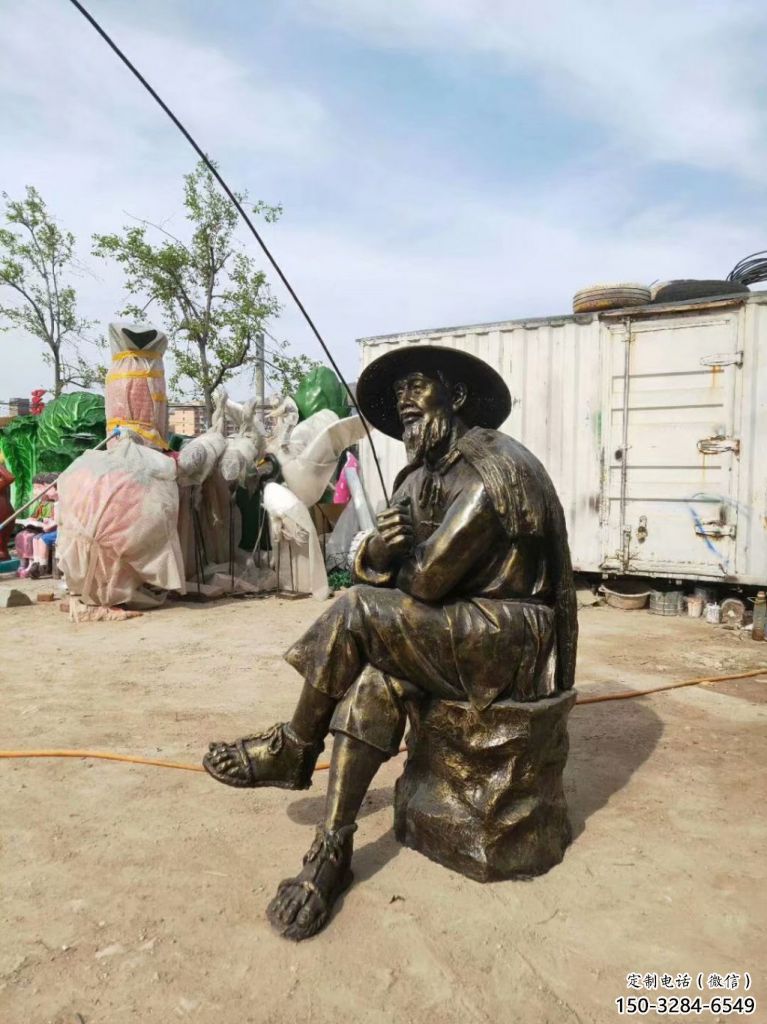 烤漆漁民雕塑 鑄銅民俗雕塑 室內(nèi)捕魚雕塑