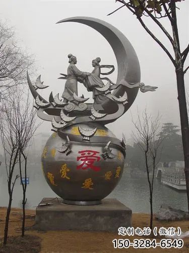 鏡面牛郎織女雕塑 大型神話雕塑 古代雕塑