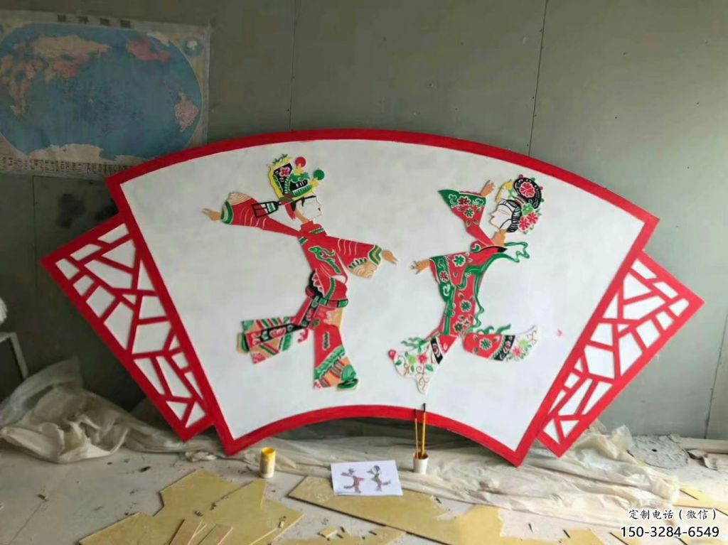農村皮影雕塑 抽象藝術傳統雕塑 烤漆雕塑