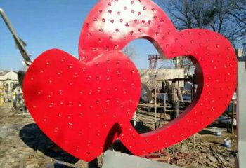 戶外雙心雕塑 噴漆桃心雕塑 燈光心心相印雕塑