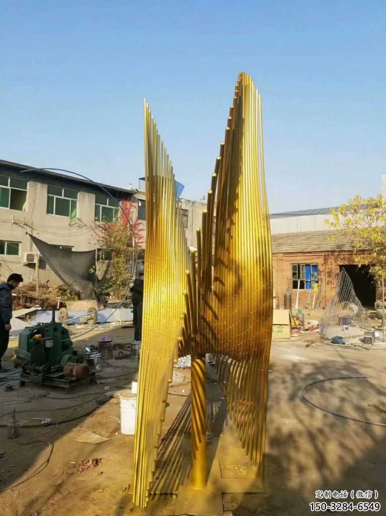 房地產鳳尾雕塑 現代展翅造型 幾何雕塑