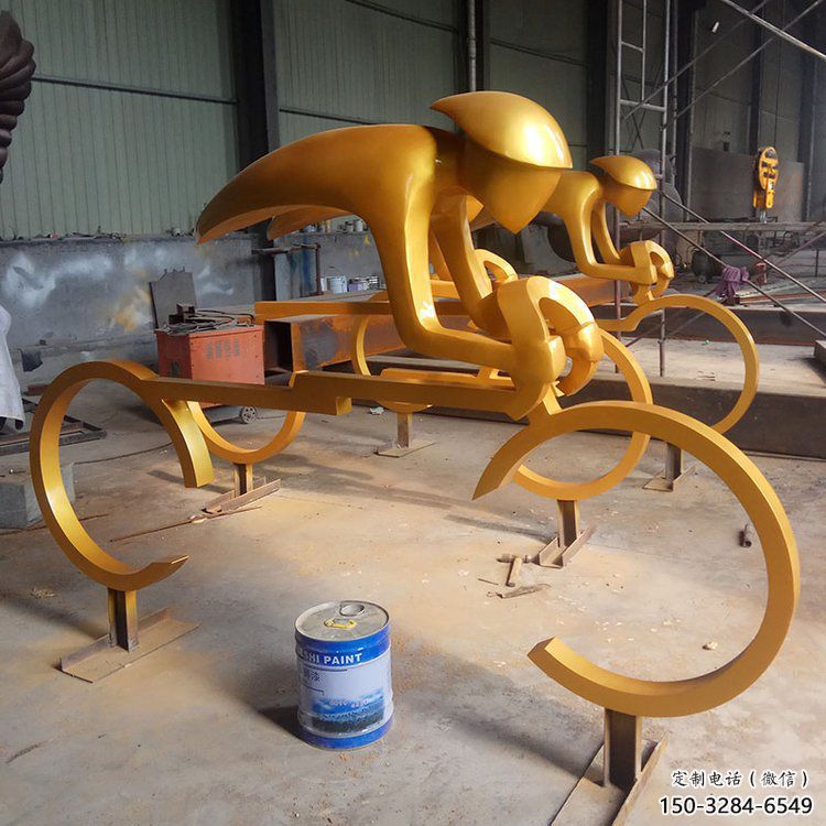 商業(yè)街自行車雕塑 烤漆運動員雕塑 彩繪體育雕塑