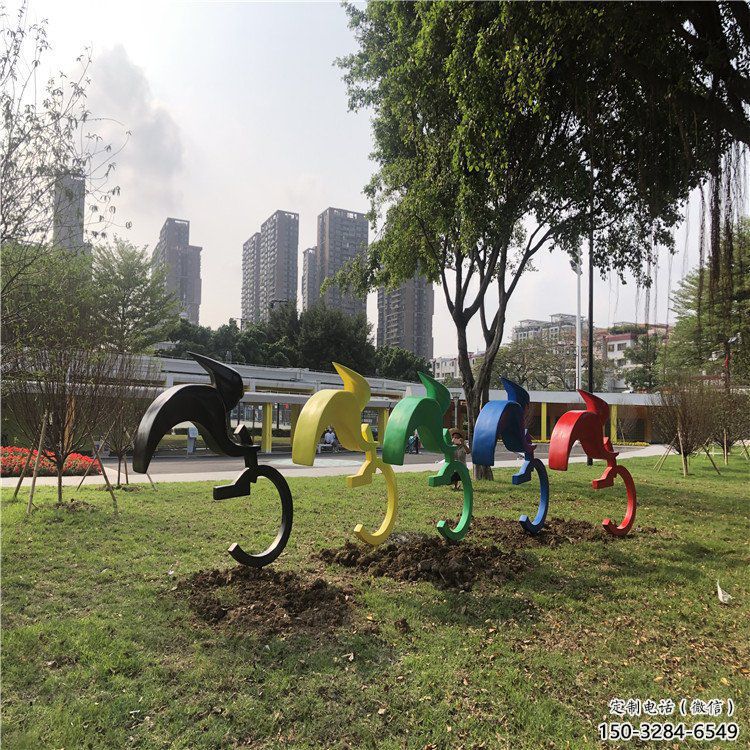 游樂場自行車雕塑 發光公園運動員雕塑 噴漆體育雕塑