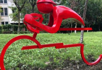 街頭自行車雕塑 大型別墅區運動員雕塑 鋼管體育雕塑