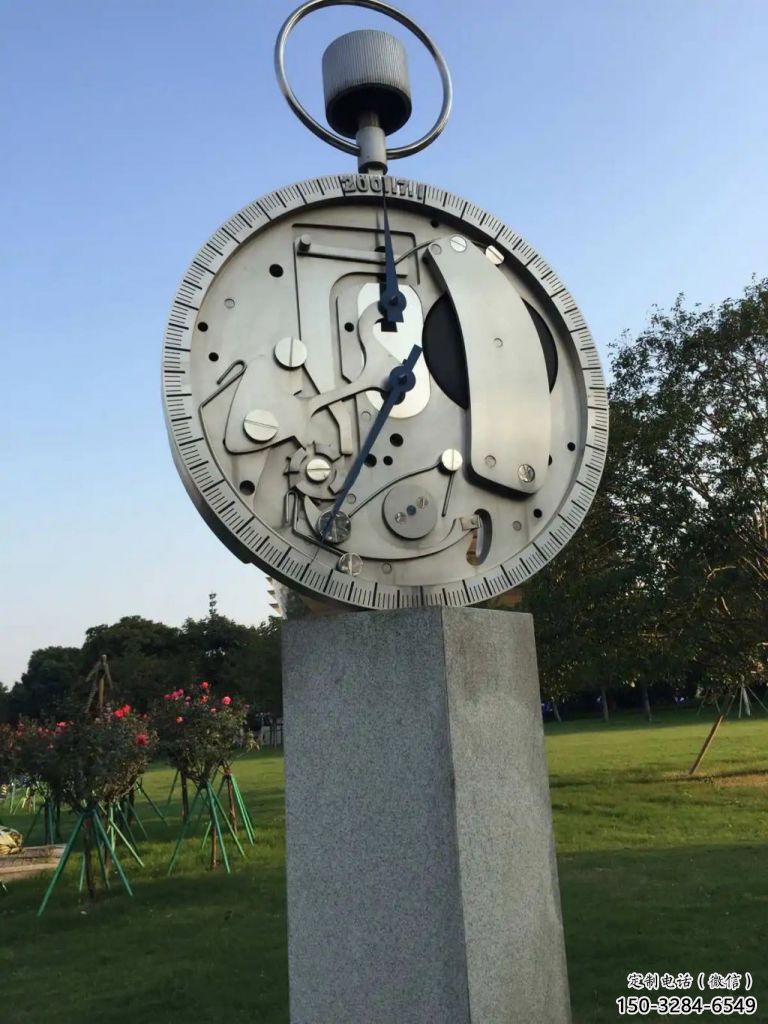 創(chuàng)意鐘表雕塑 啞光時(shí)鐘雕塑 公園雕塑