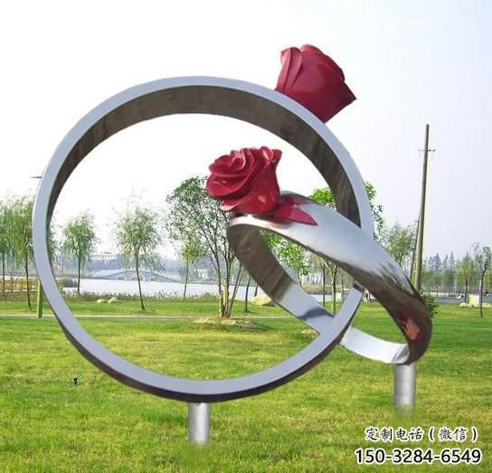 拉絲指環雕塑 鏤空創意戒指環雕塑 別墅區戒指環雕塑