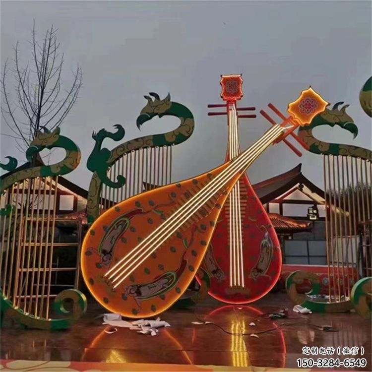 街道琵琶雕塑 現代樂器雕塑 彩繪音樂雕塑