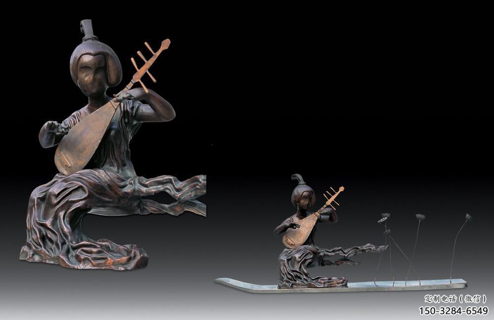 琵琶雕塑 烤漆大型音樂雕塑 彩繪樂器雕塑