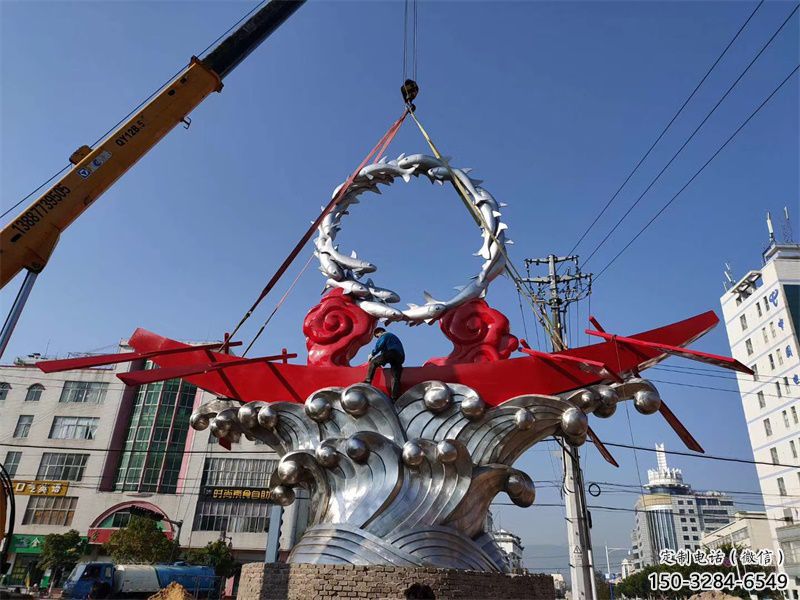 創意龍舟雕塑 啞光劃槳雕塑 公園競賽雕塑